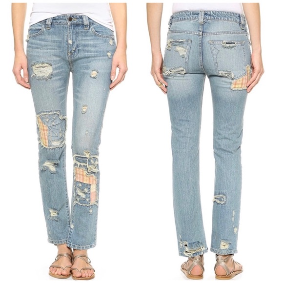 Free People Denim - Free People Patched Distress Boyfriend Jeans